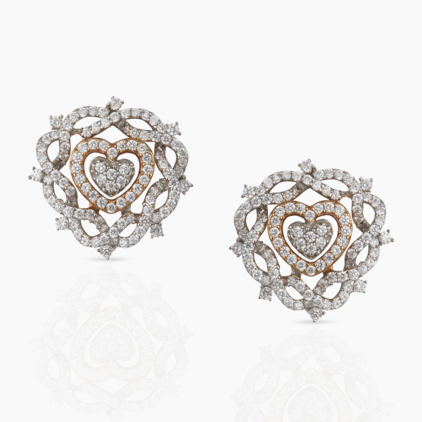 Mordern Heart Shaped White & Rose Gold Earrings