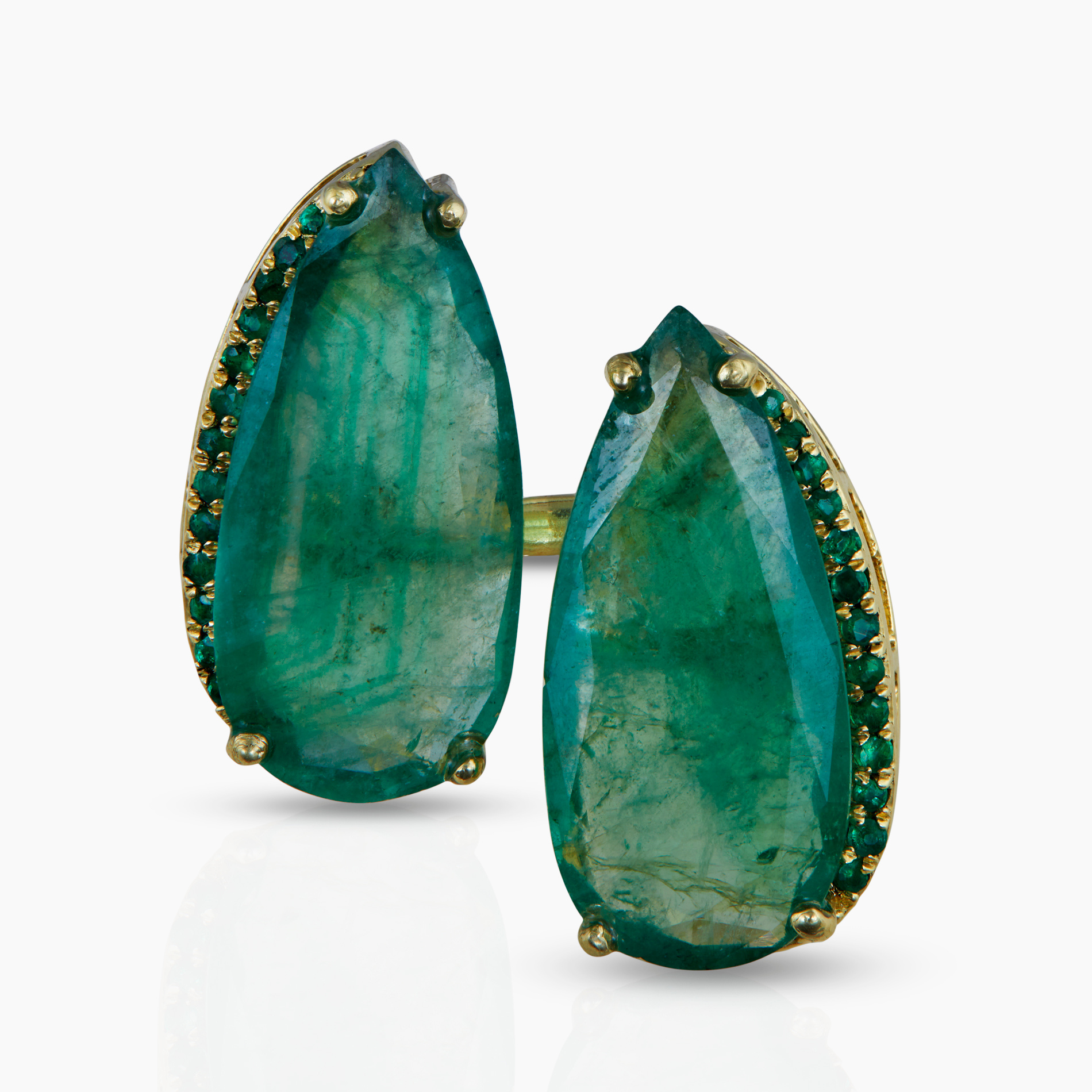 Two Emerald Wrap Ring in Green Gold