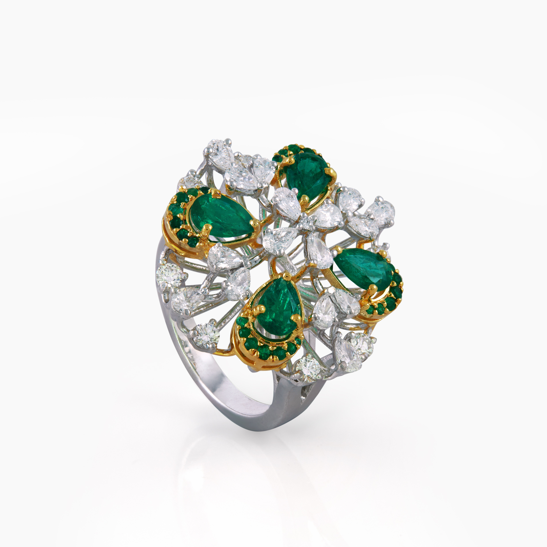 Emerald Flower Centric Cocktail Ring
