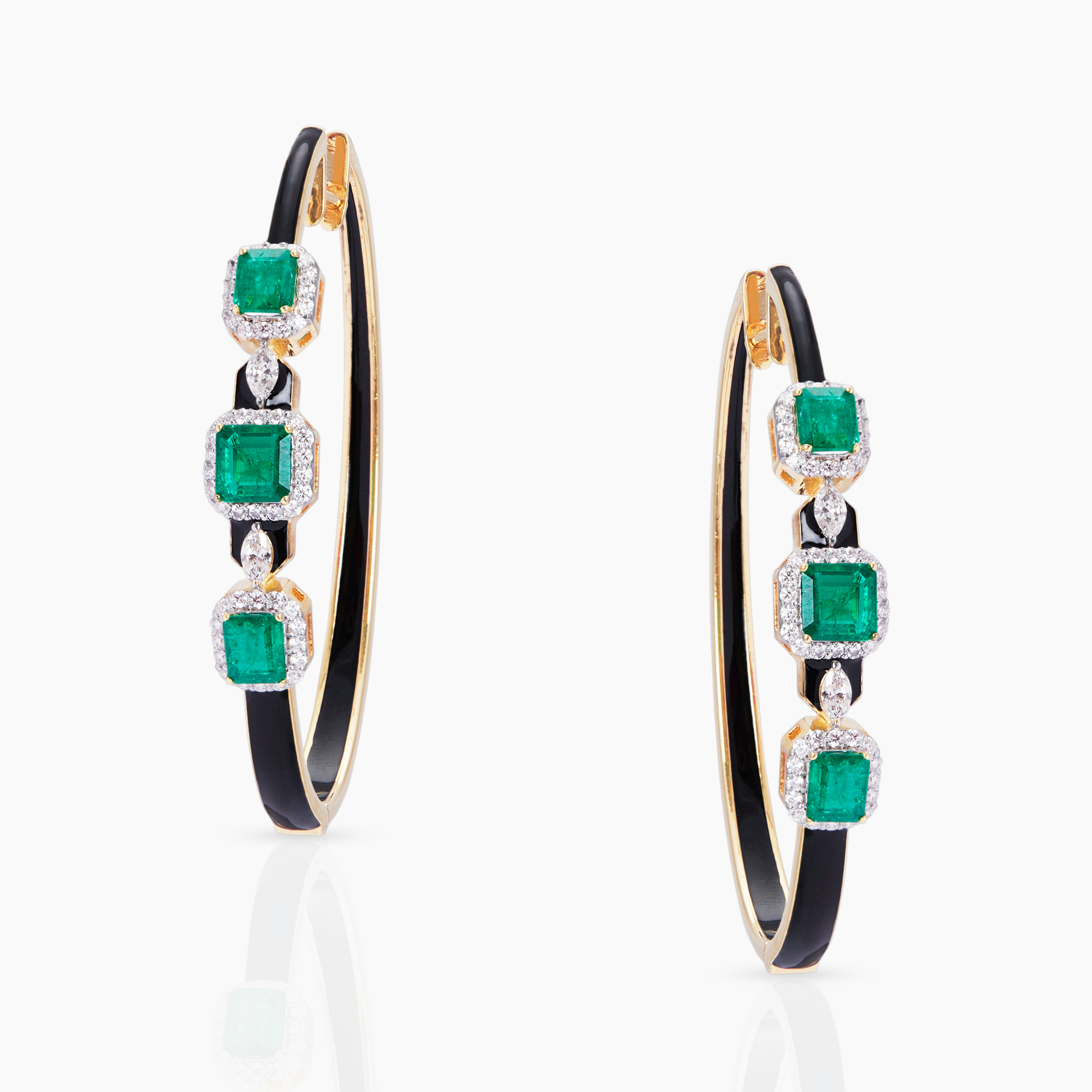 Black Enamling Hoops with Emeralds