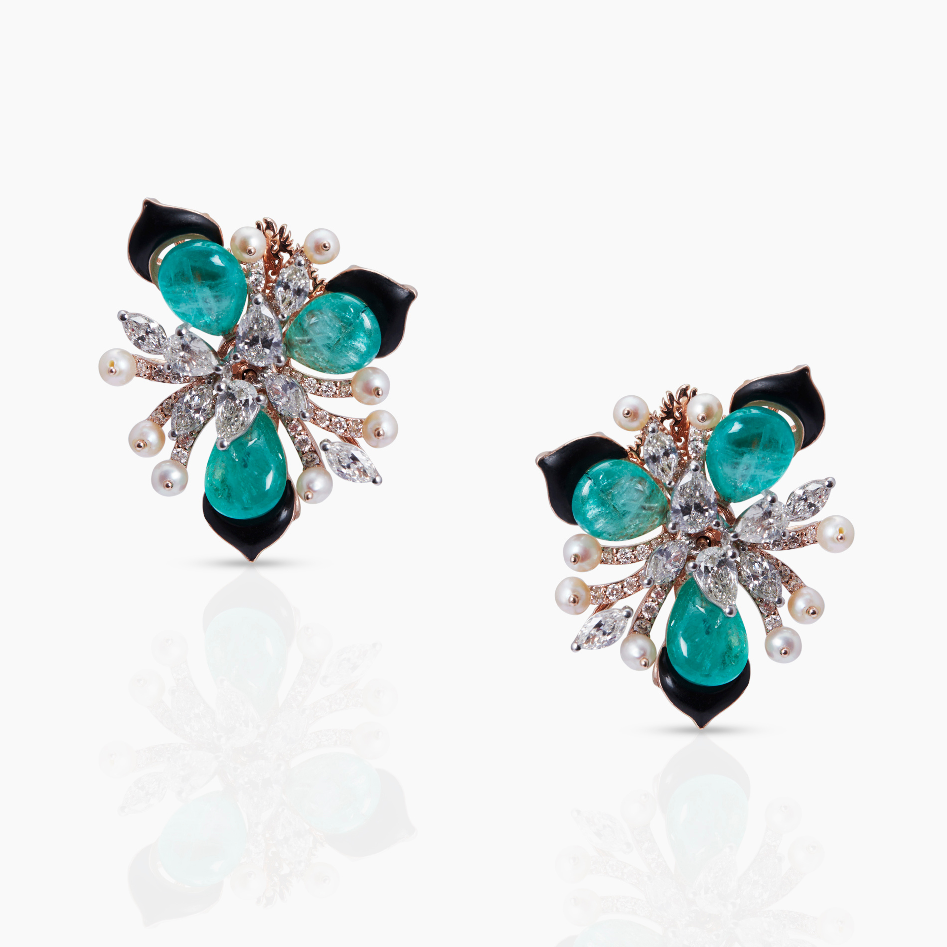 Emerald and Black Enameling Studs