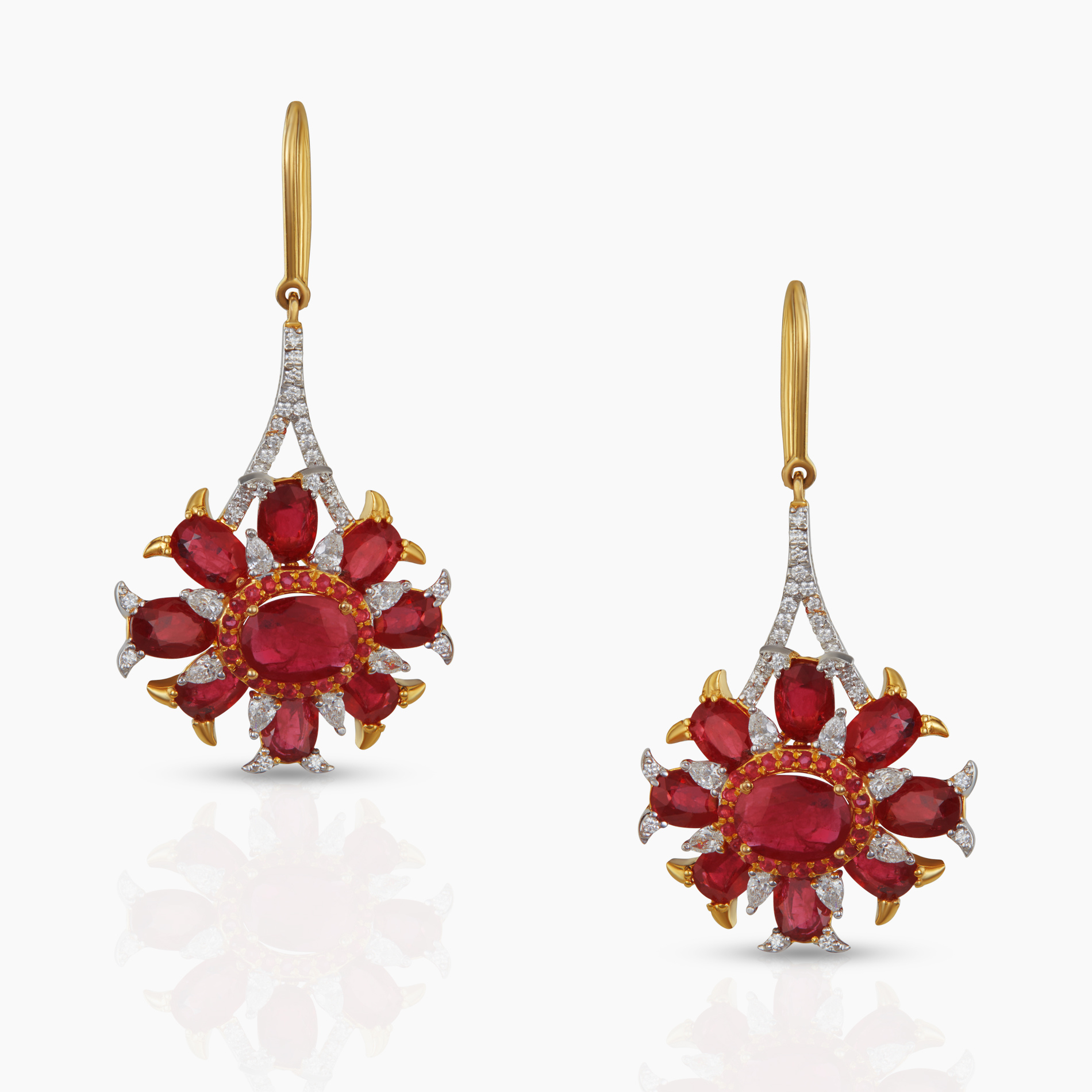 Fiery Red Ruby Flower Earrings