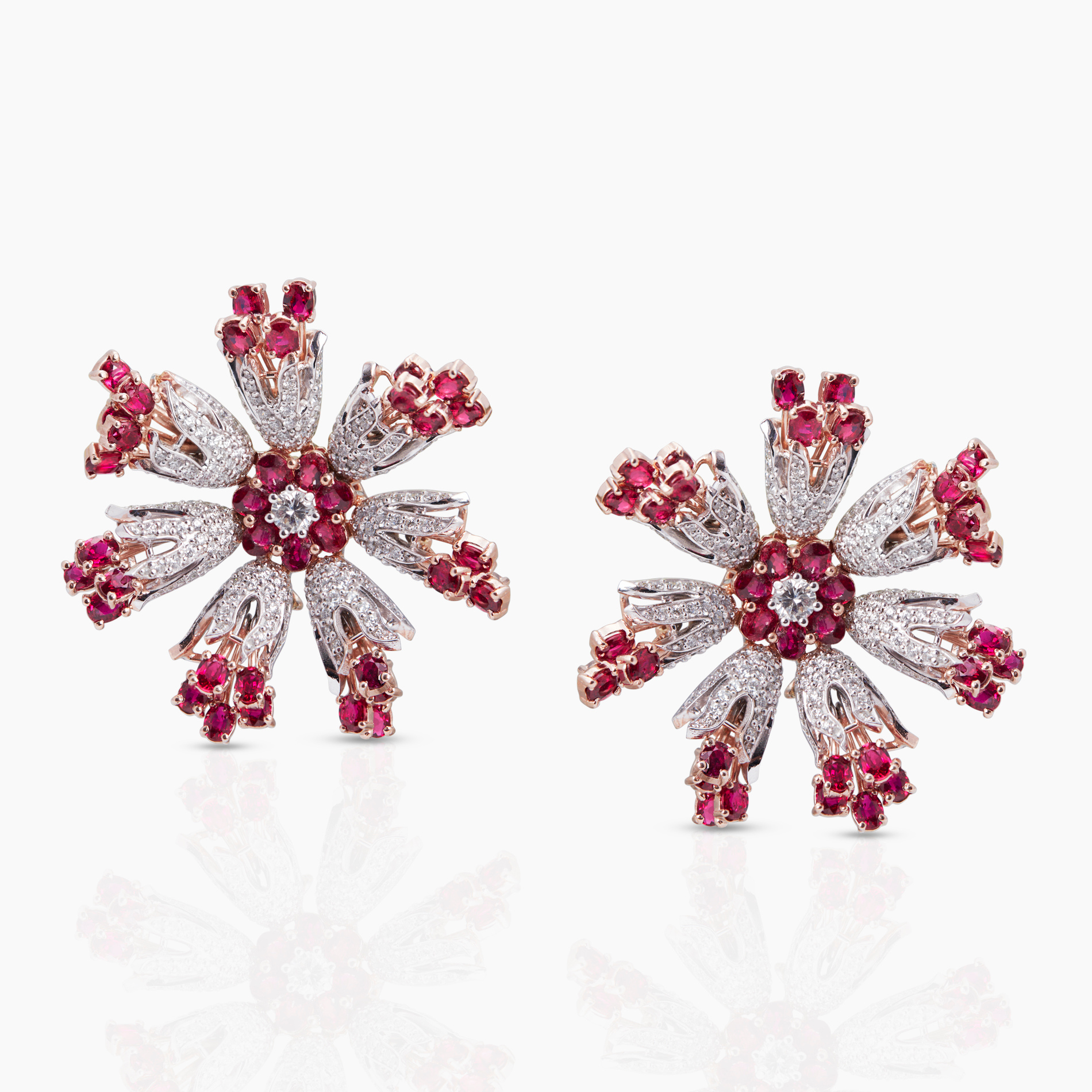 Ruby & Diamond Flower Studs