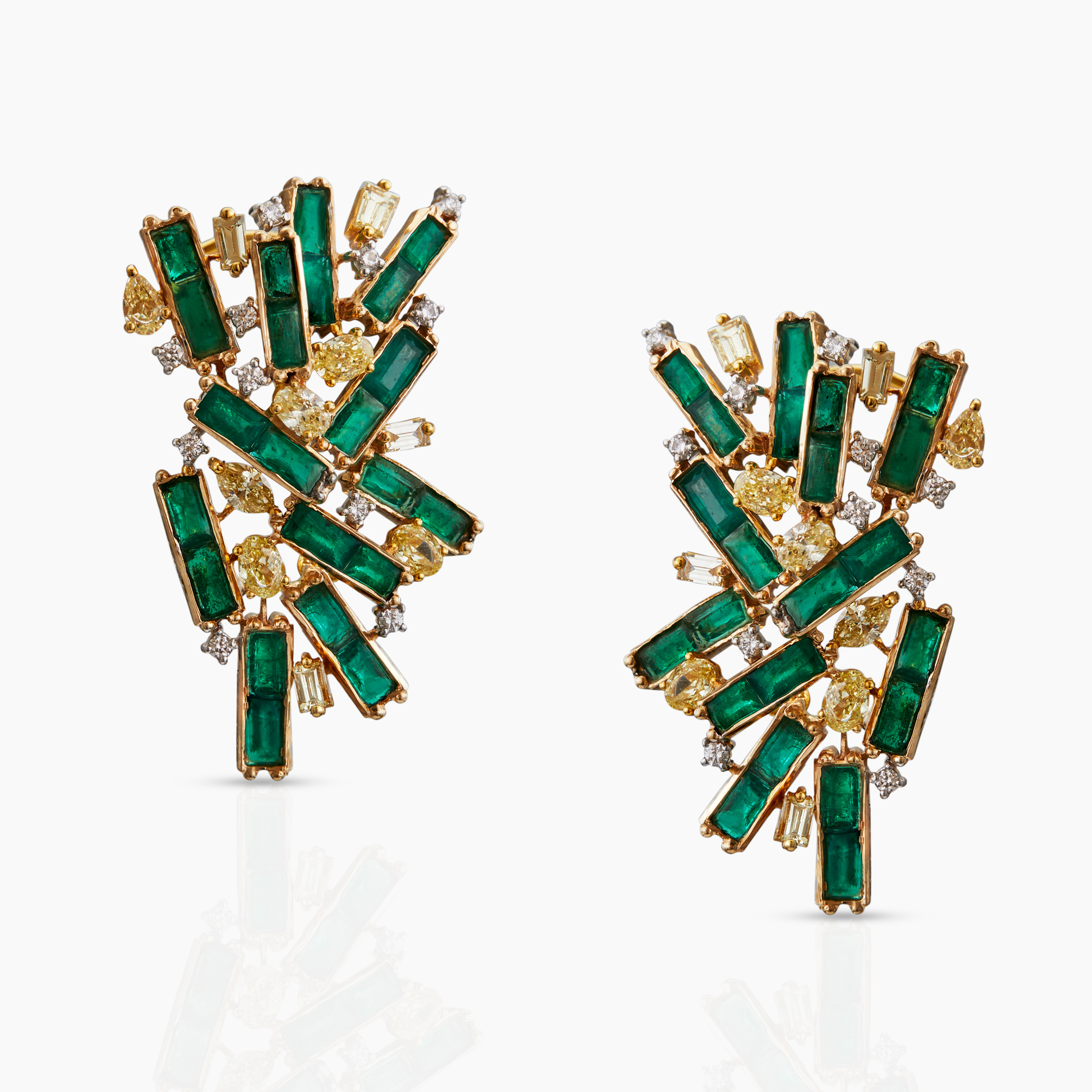 Yellow Diamonds & Emerald Baguette Studs
