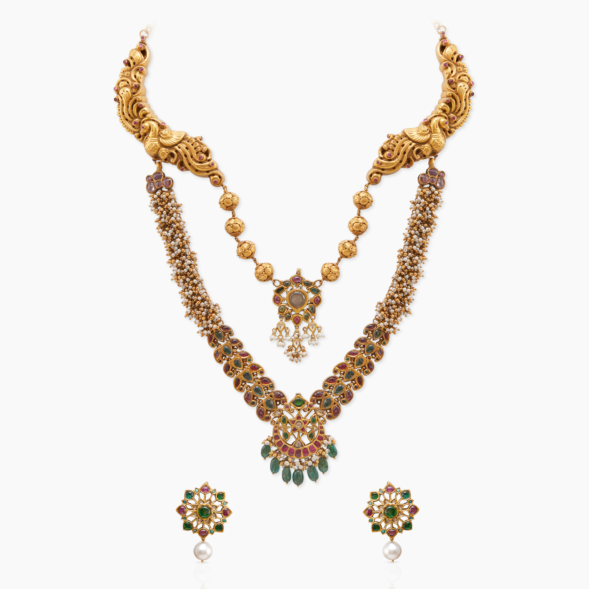 Two Lined Peacock Temple Set