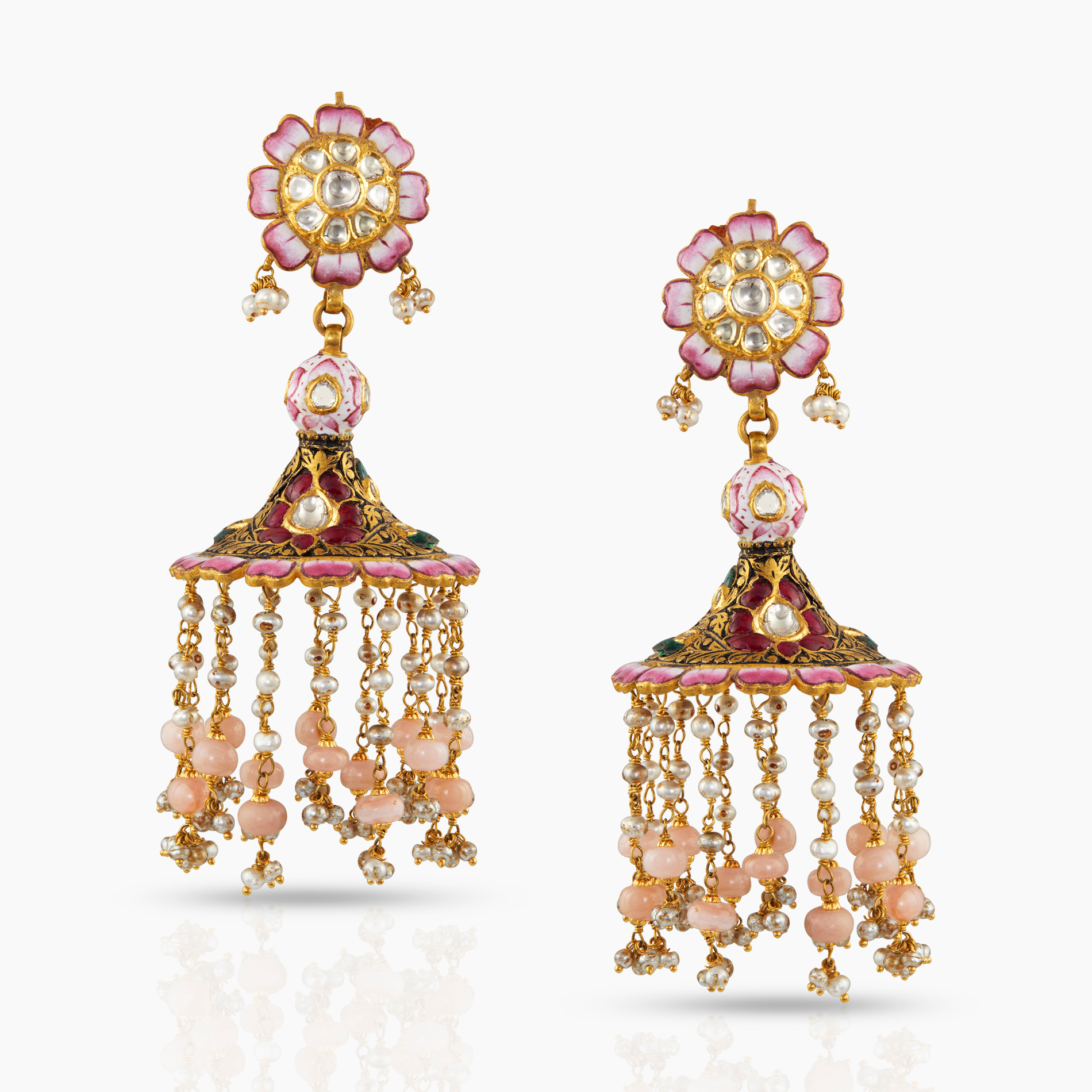 Pink Meena Chandelier Earrings