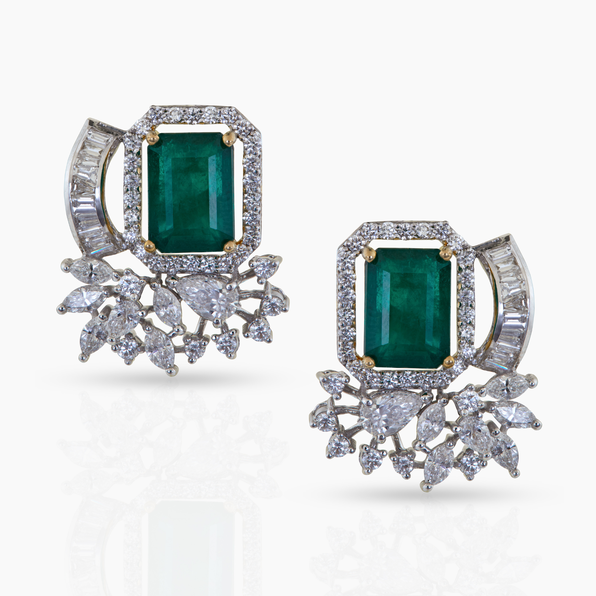 Square Emerald Solitaire Studs