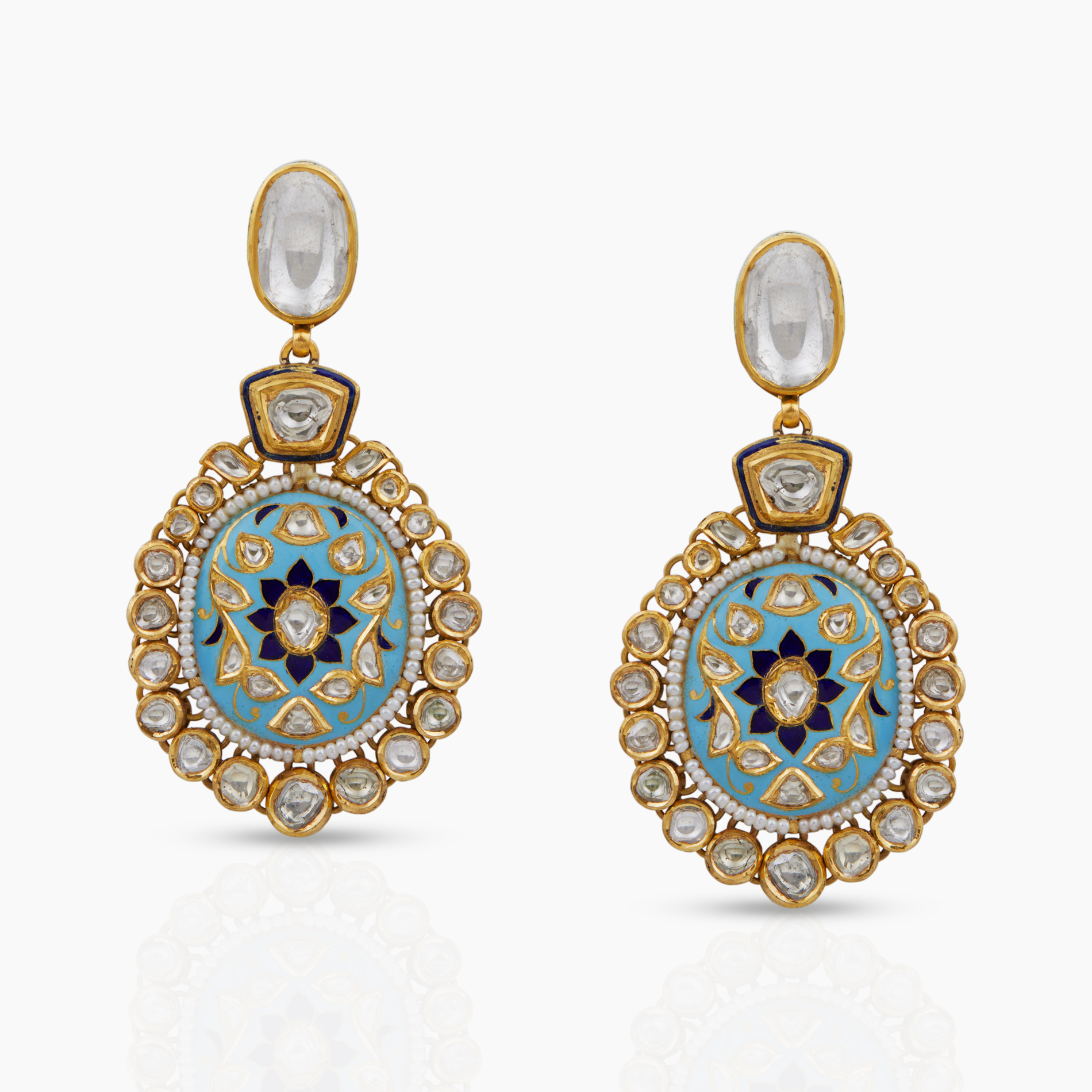 Blue Enamel Polki Earrings